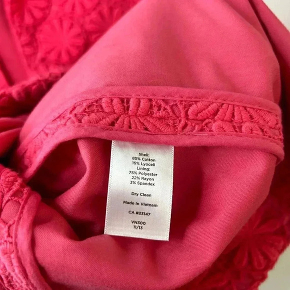Talbots LaRosa Lace Size 8P Dress Short Sleeve Coral Pink Floral Lace Crochet - Picture 7 of 11